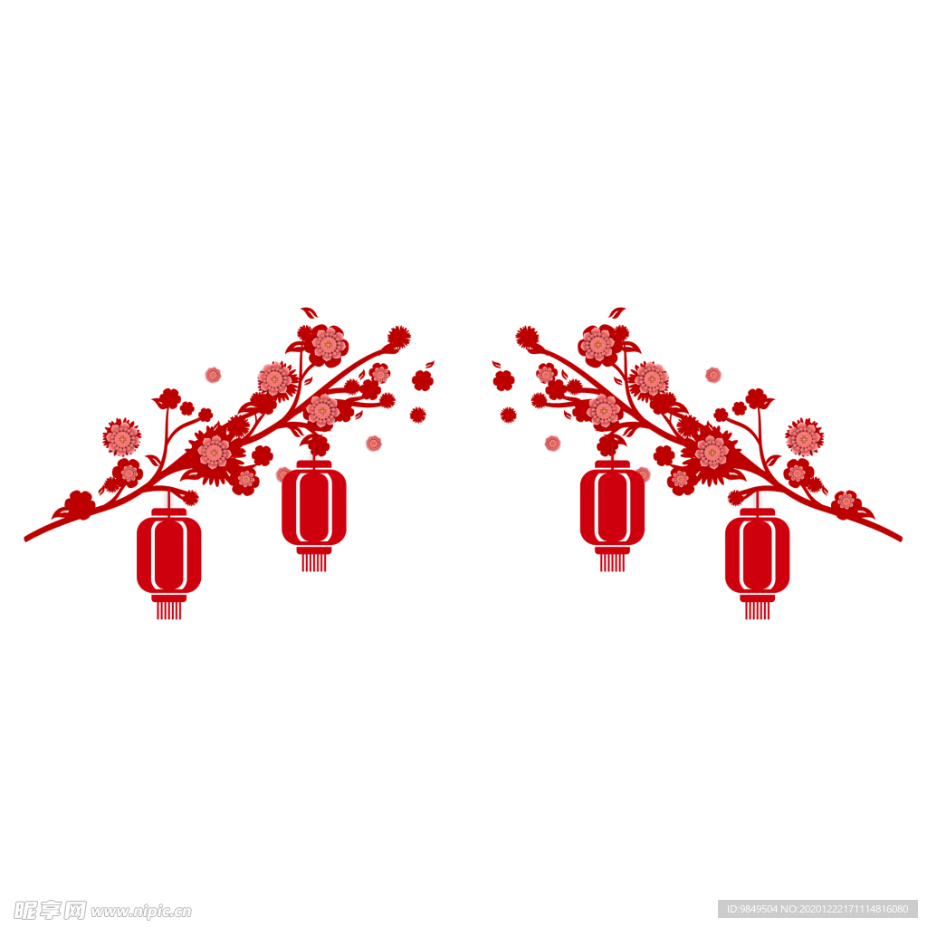 中国风灯笼梅花元素PNG