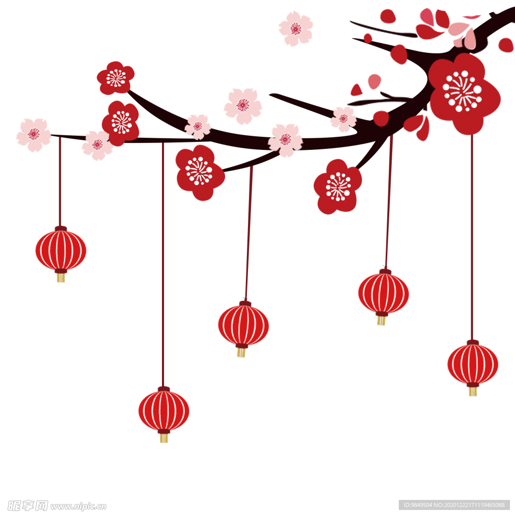 中国风灯笼梅花元素PNG