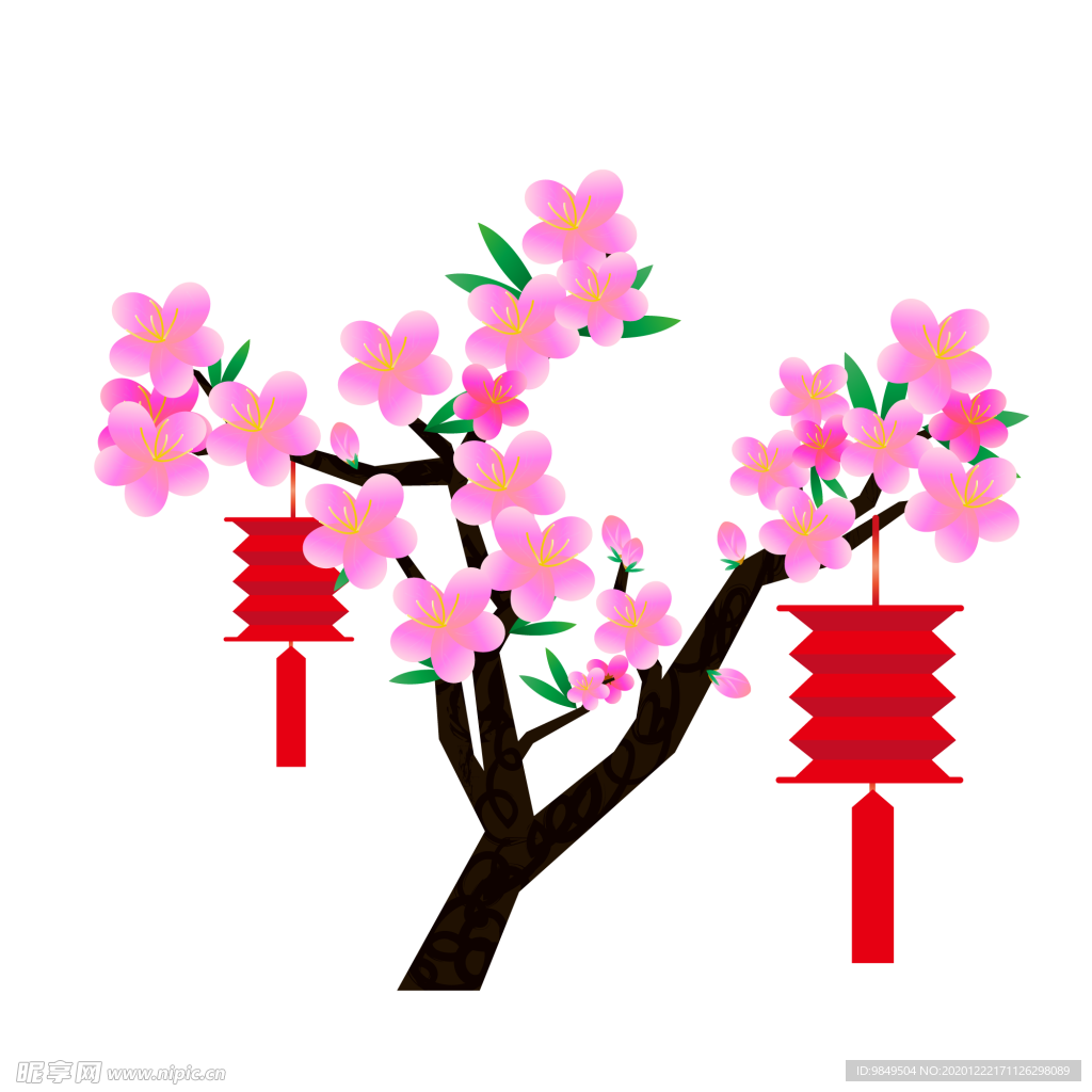 中国风灯笼梅花元素PNG