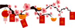 中国风灯笼梅花元素PNG