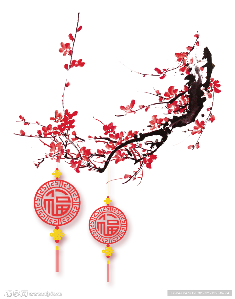 中国风灯笼梅花元素PNG