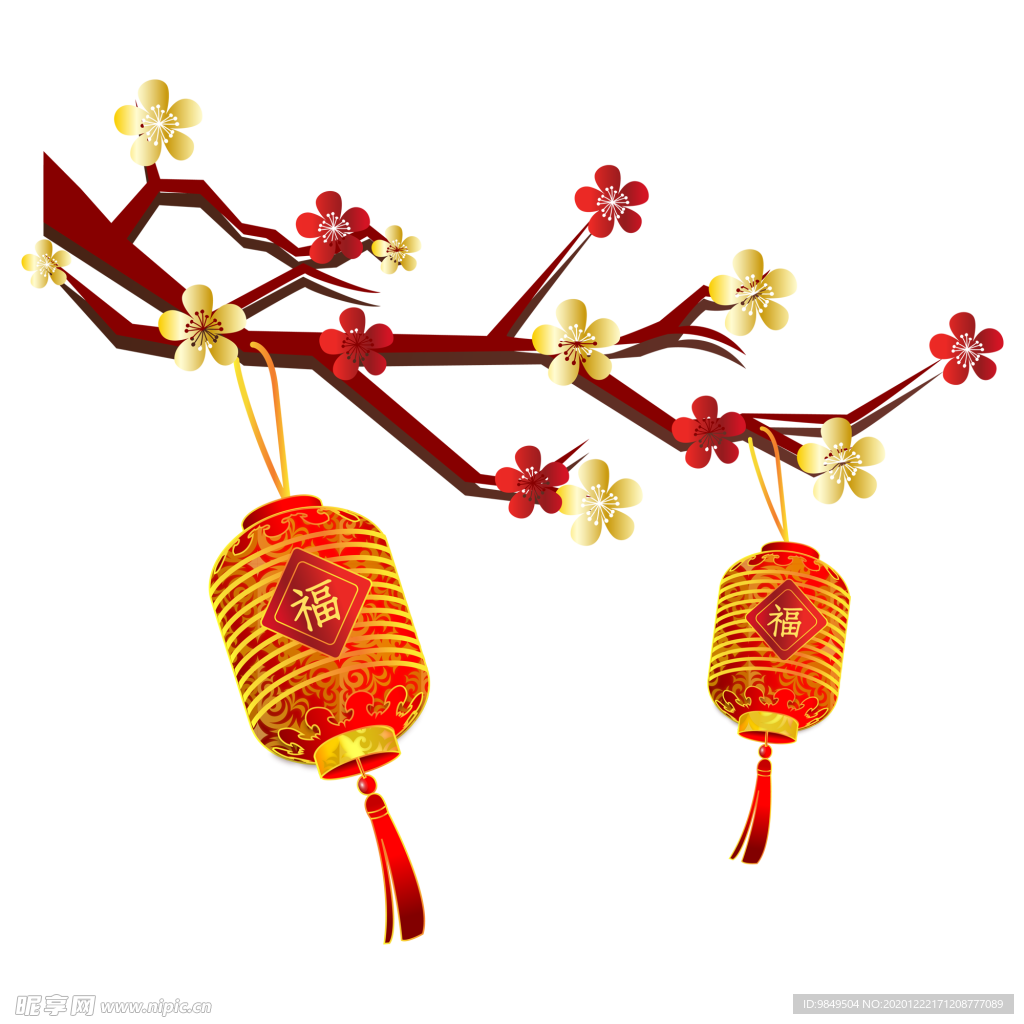 中国风灯笼梅花元素PNG