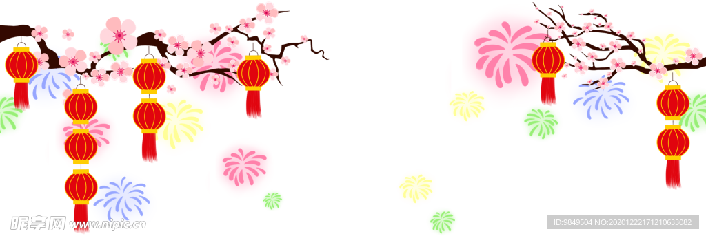 中国风灯笼梅花元素PNG