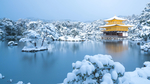 冬天湖边楼阁白雪风景