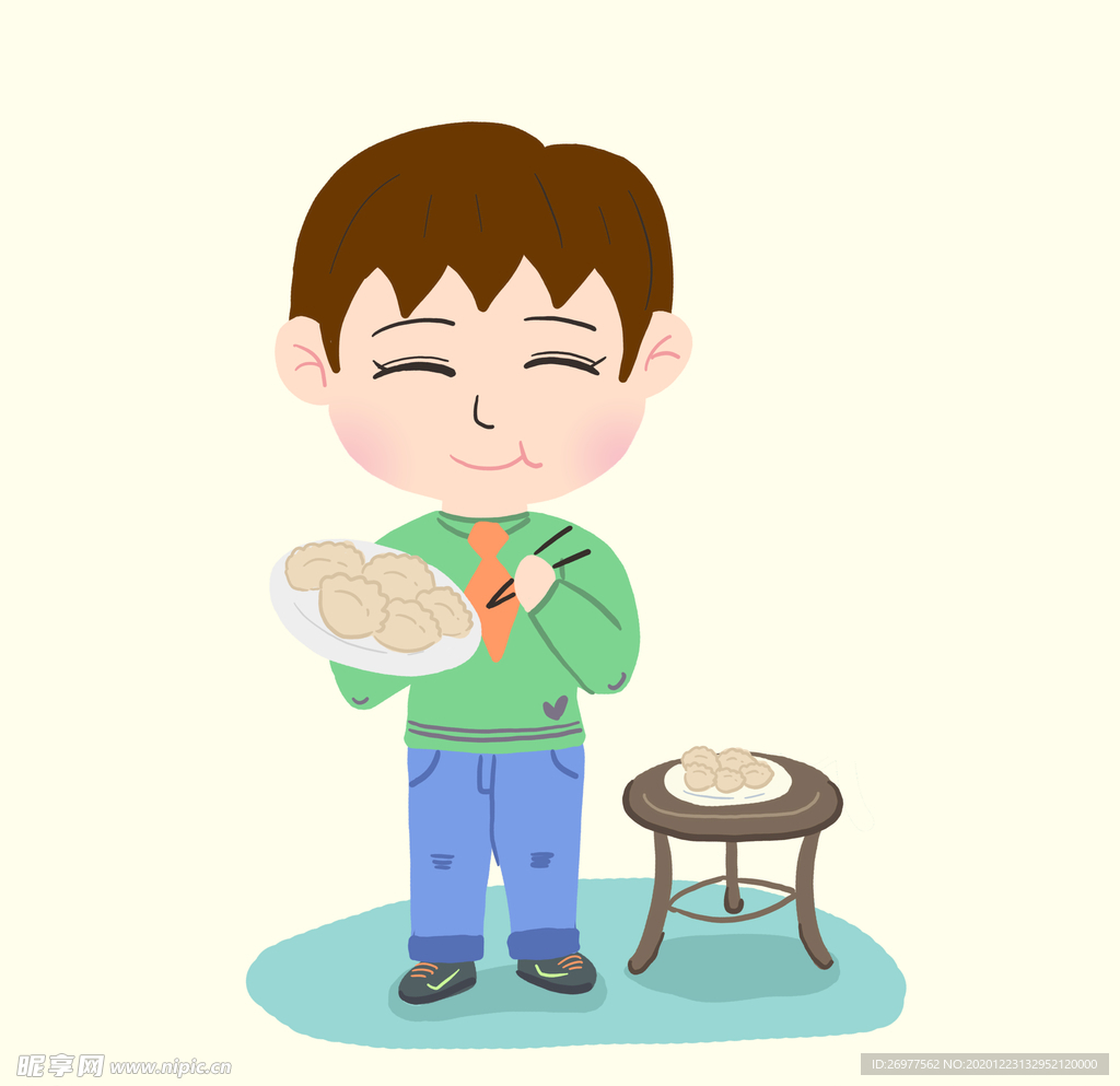 男孩吃饺子
