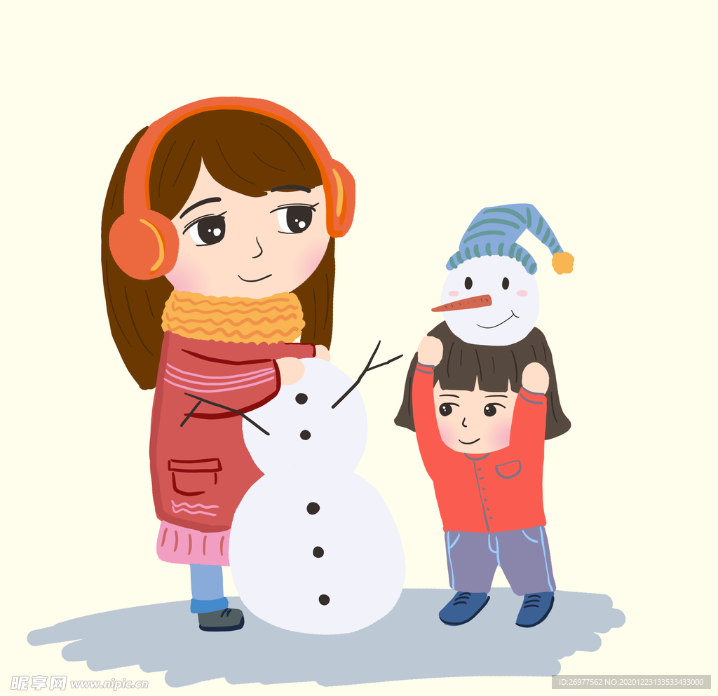 女孩堆雪人