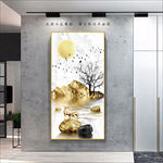 金箔山水麋鹿玄关画