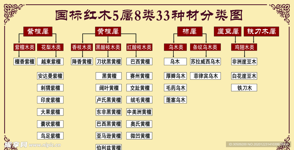 红木5属8类33种分类图