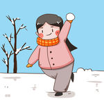扔雪球的卡通女孩