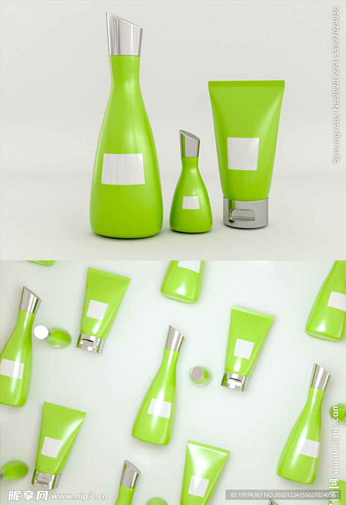 C4D 模型化妆品瓶子软管喷壶