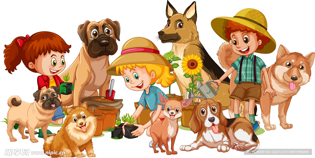 卡通儿童和动物