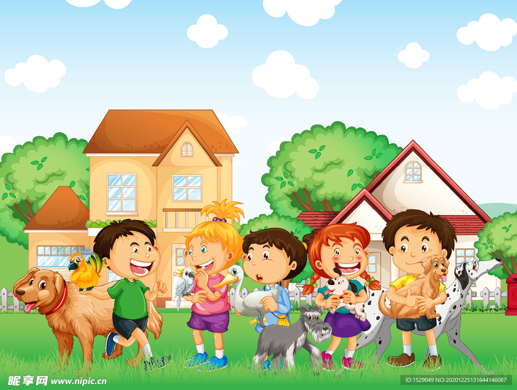 卡通儿童和动物