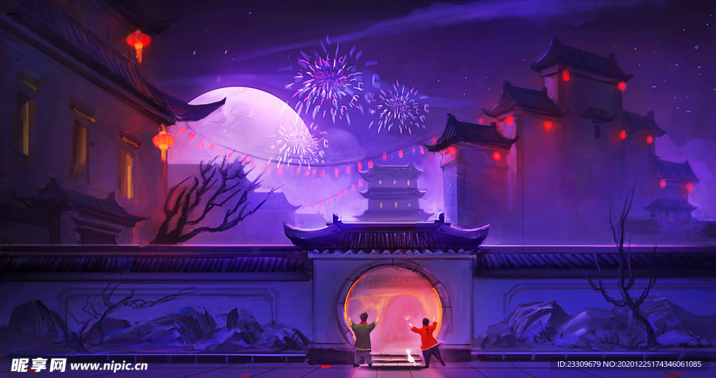 过年夜景插画