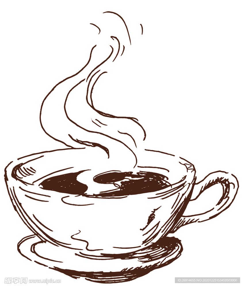 手绘线条咖啡杯