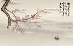 中式手绘花鸟背景墙