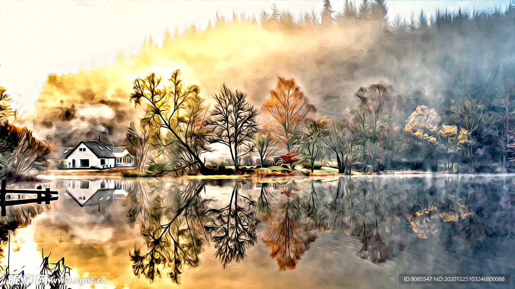 山村风景油画