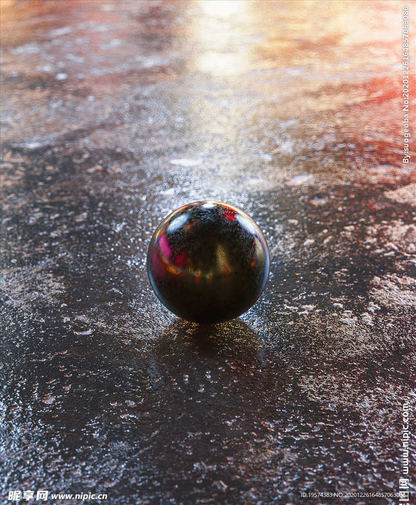 C4D 模型 水泥地上的玻璃珠