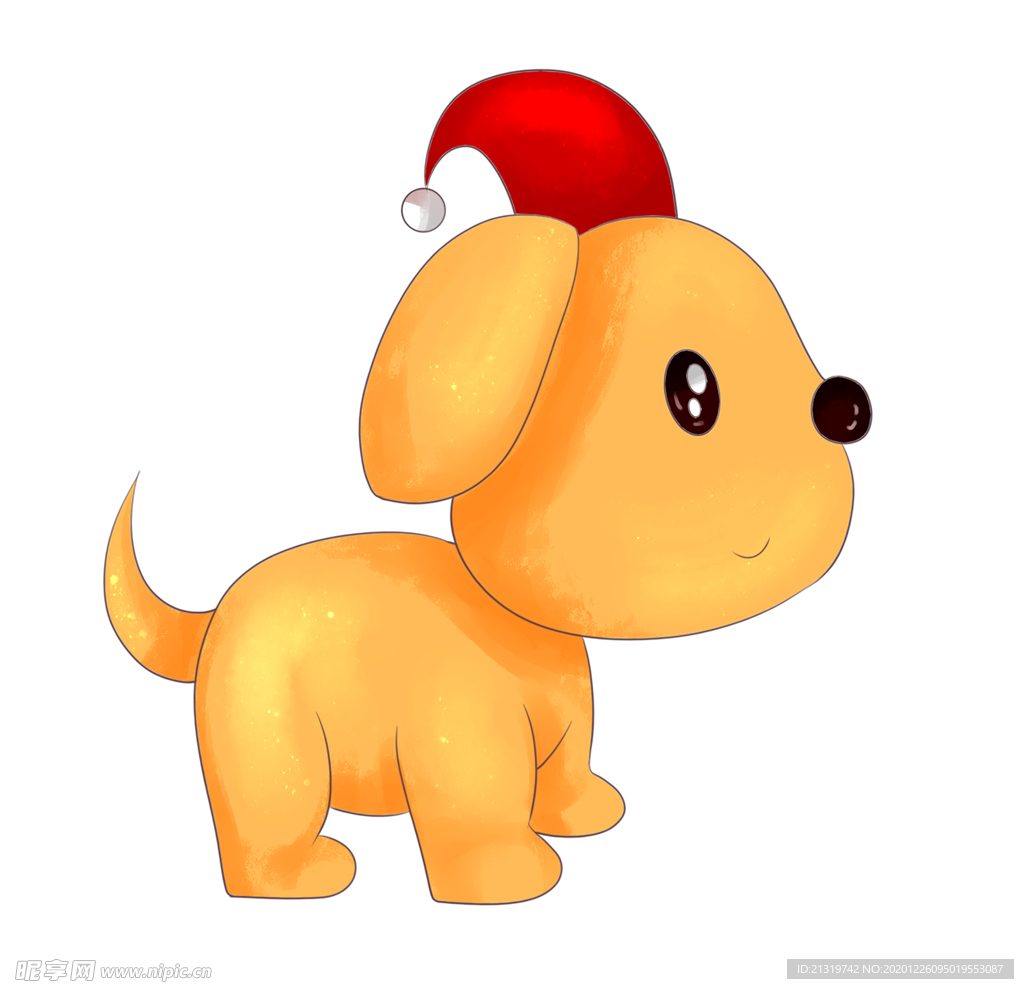 带圣诞帽子的黄色小狗