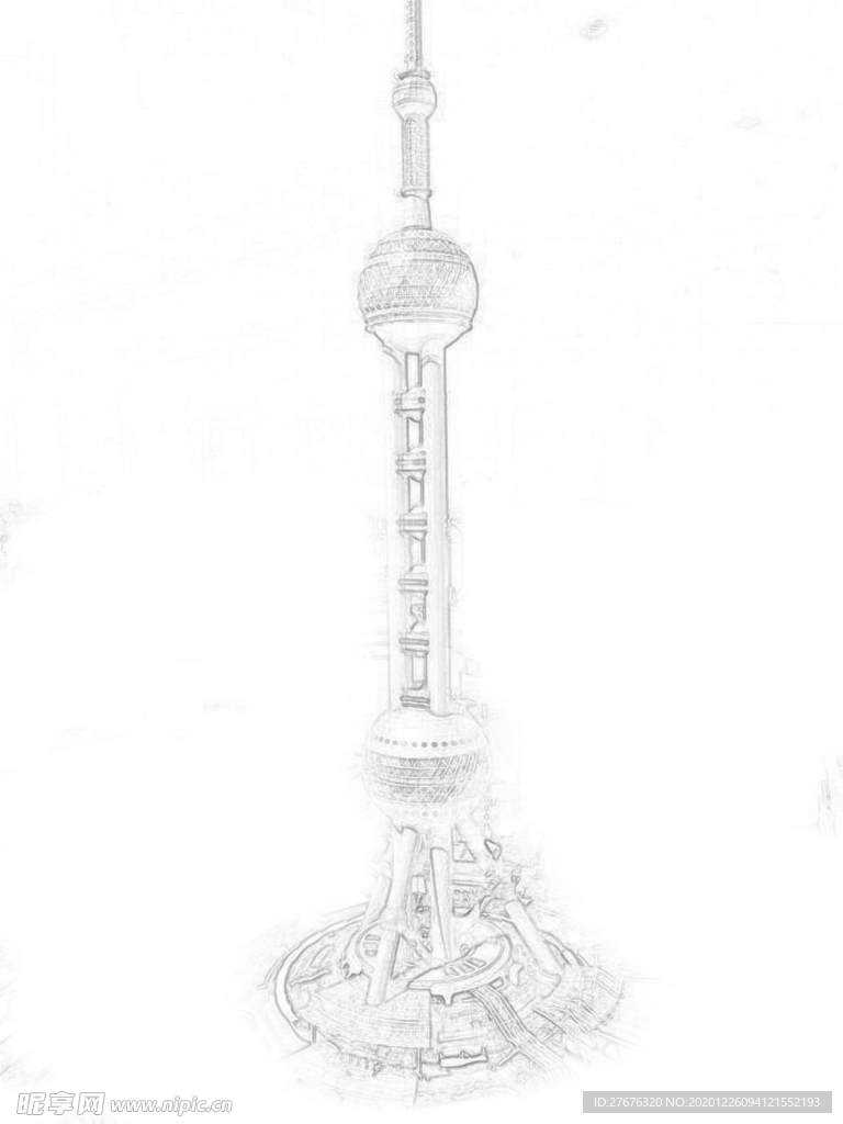 上海东方明珠塔 外滩 线性稿