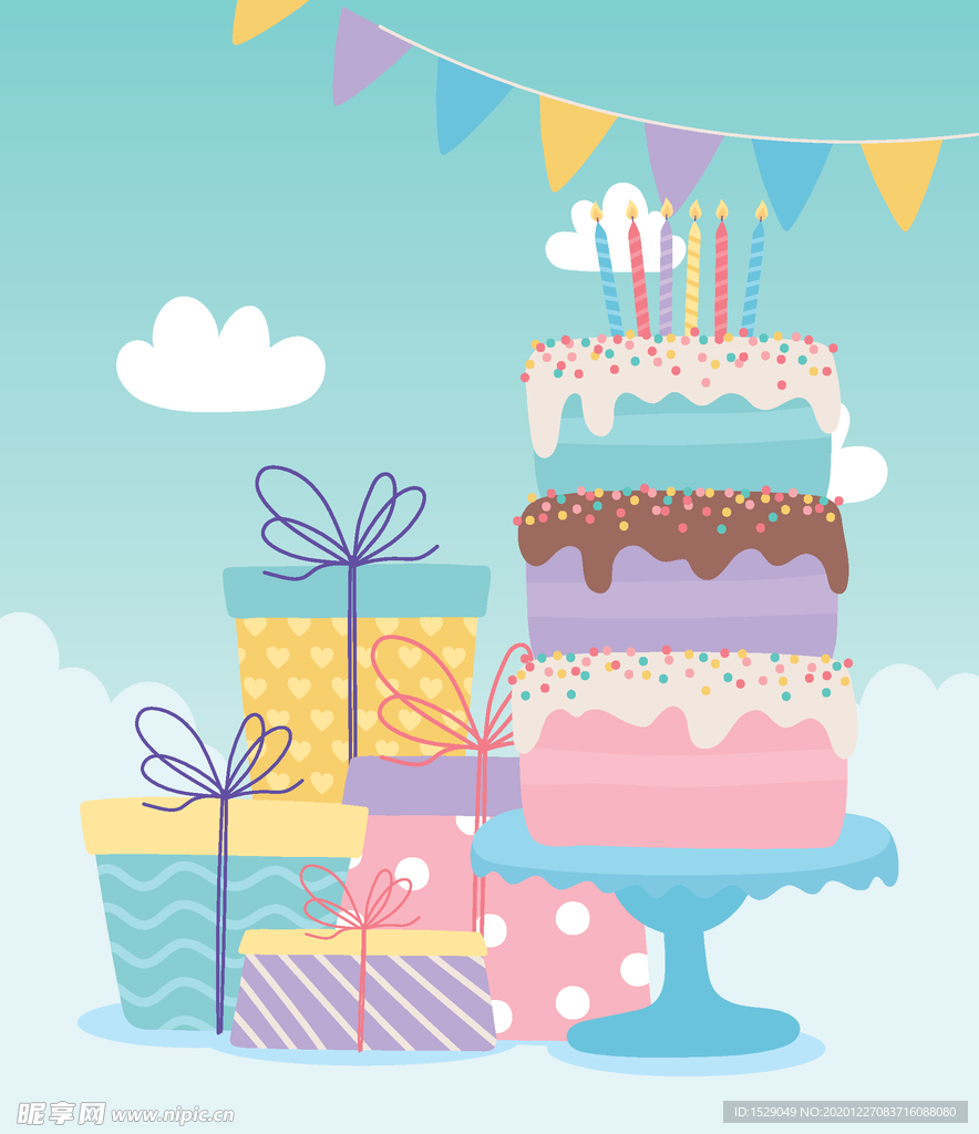 手绘淡彩生日