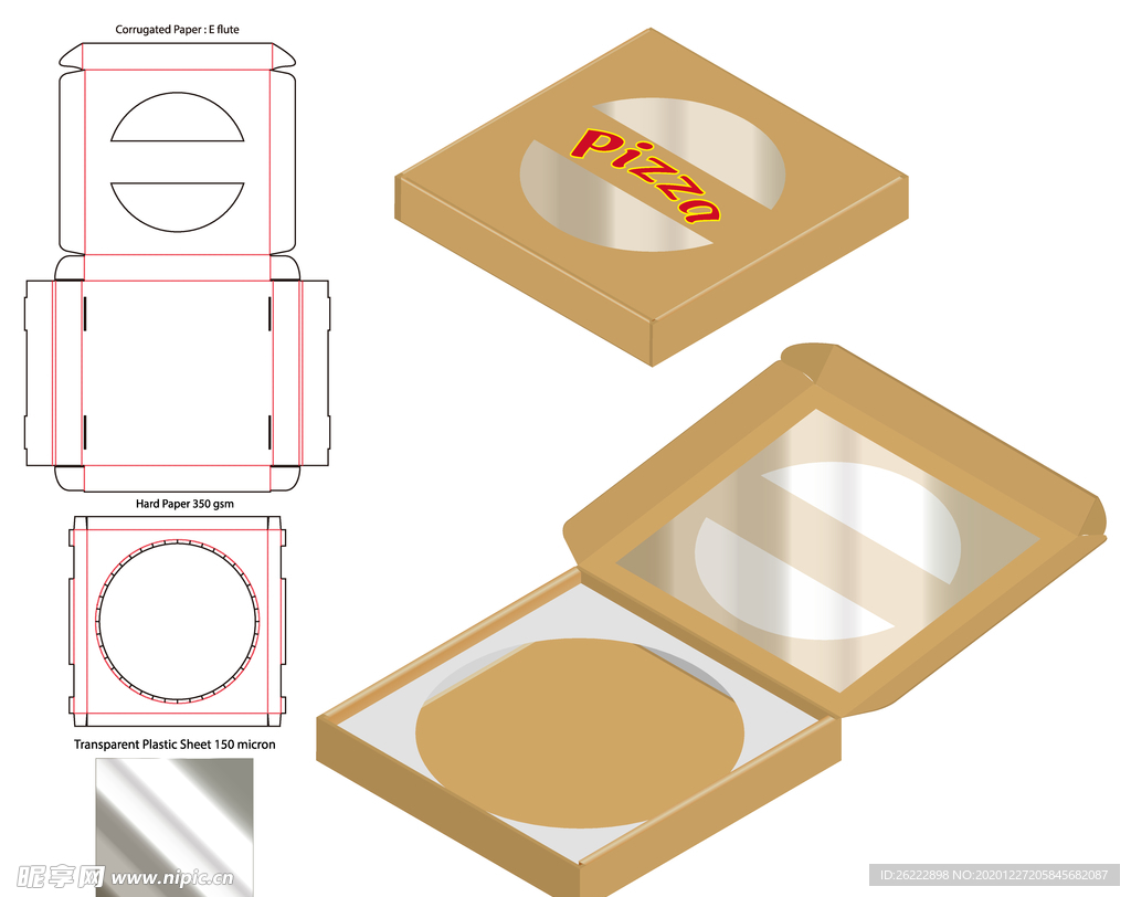 披萨PVC开窗纸盒包装