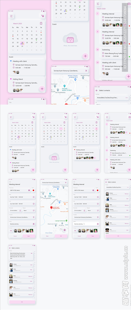 xd日历粉色白色UI设计日历页