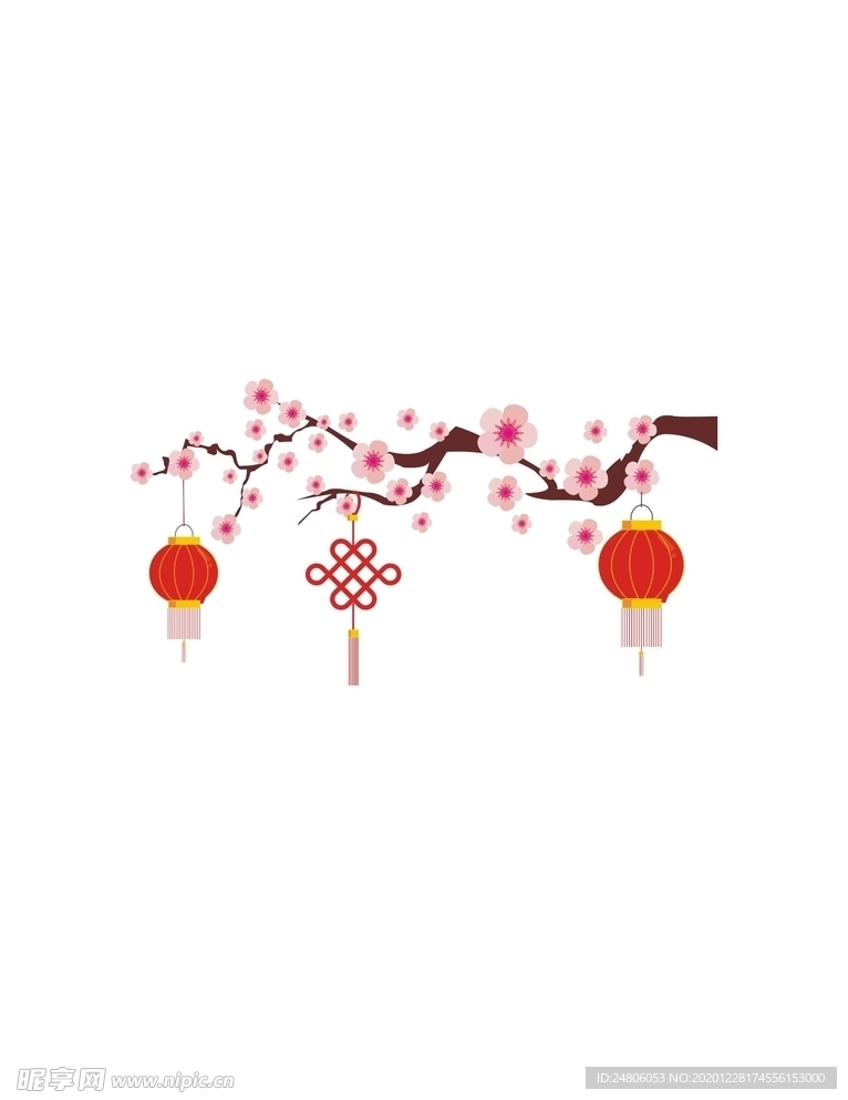 中式春节灯笼梅花中国结