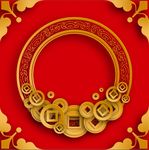 中国风格传统铜钱立体边框
