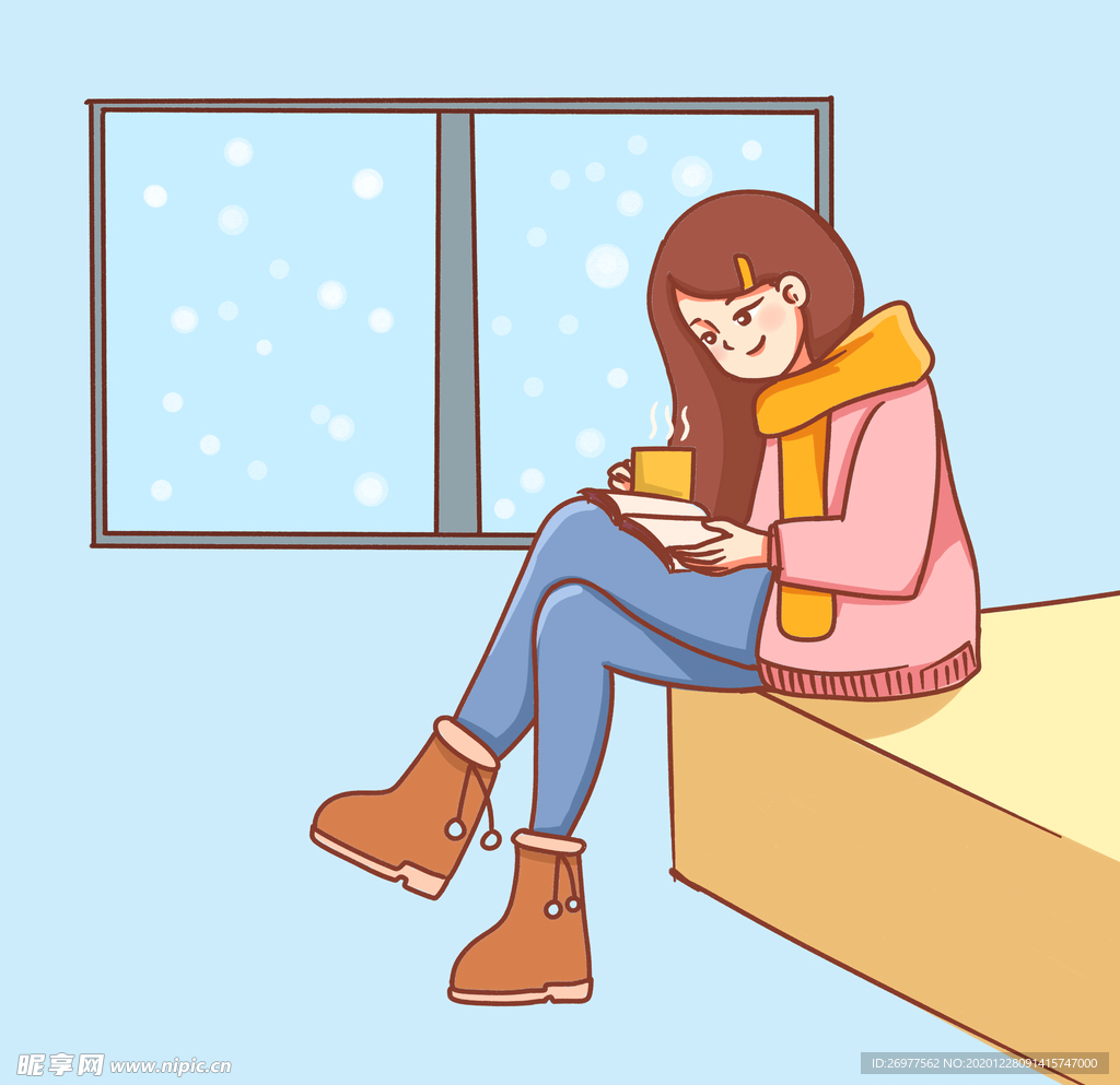 女孩居家读书