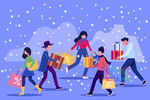 时尚矢量图冬天滑雪女人穿毛衣