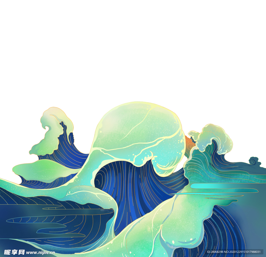 海浪插画中国风元素