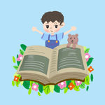 卡通男孩读书