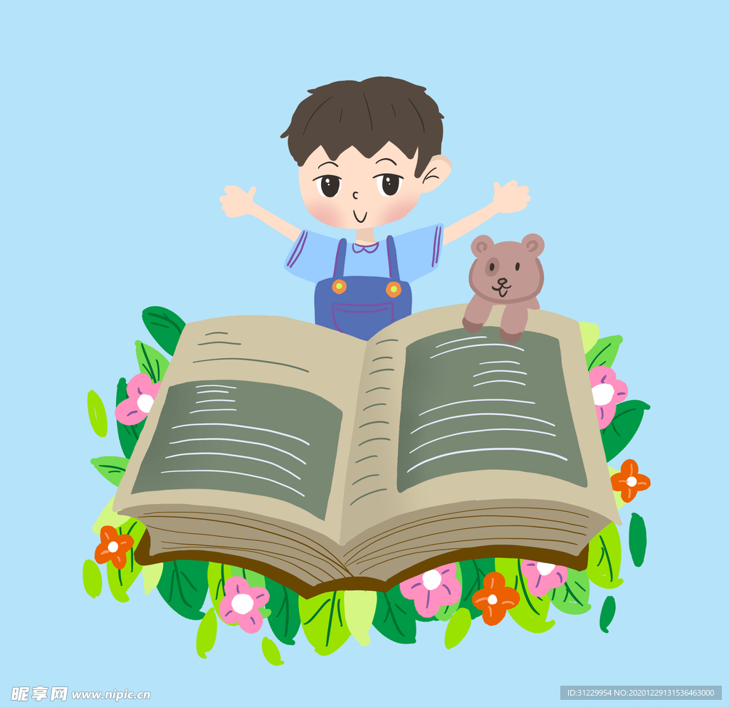 卡通男孩读书