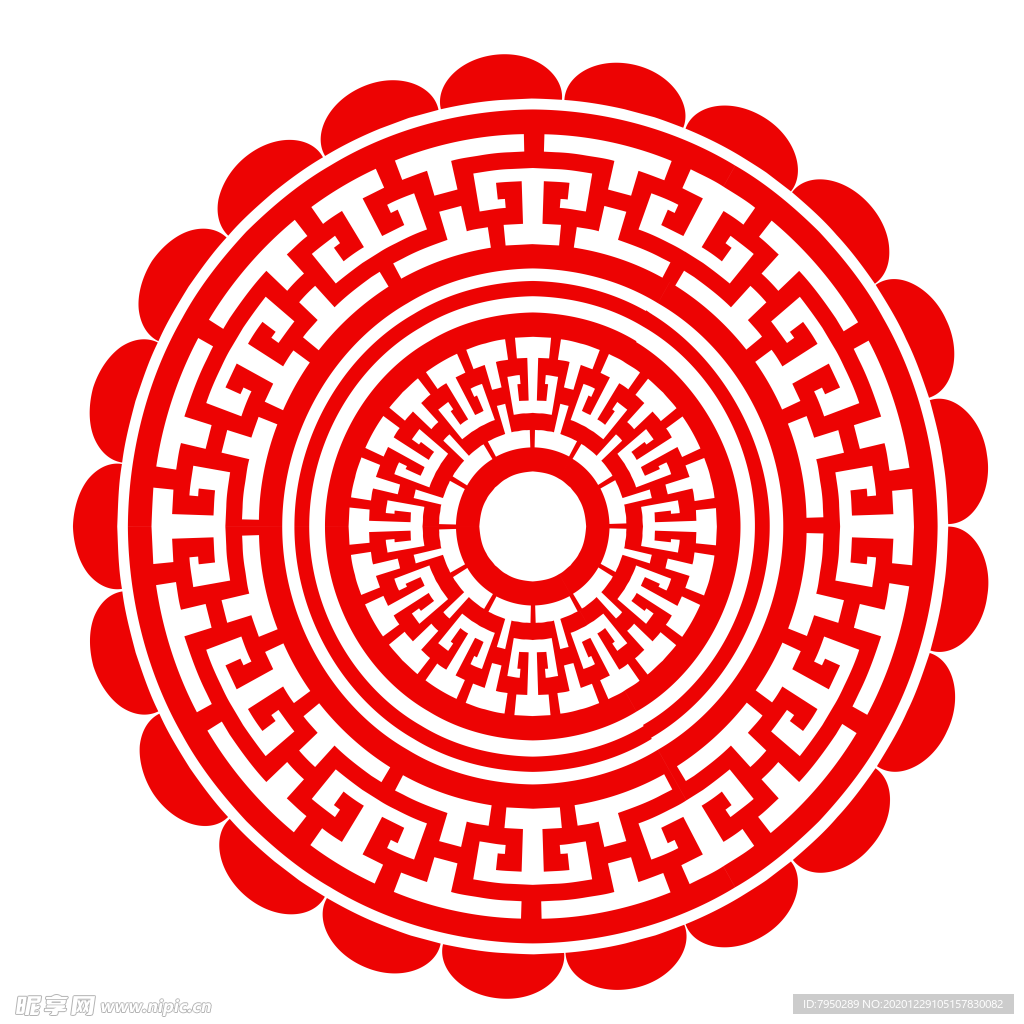 圆形剪纸免扣元素PNG