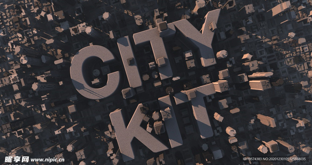 C4D 模型 文字之城城市