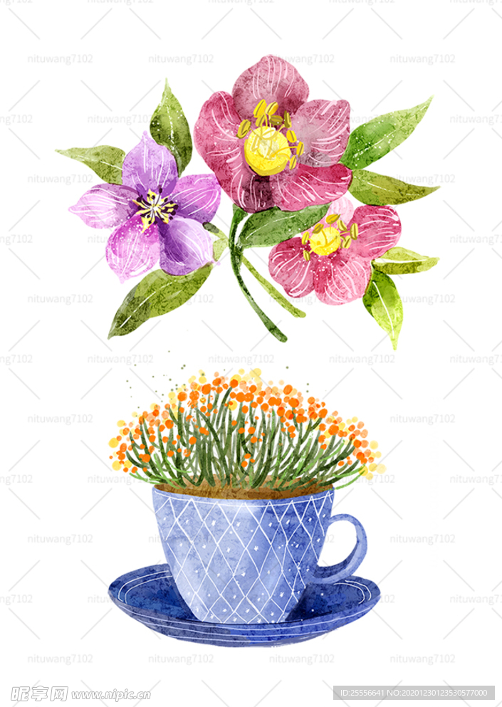 手绘花朵 茶杯