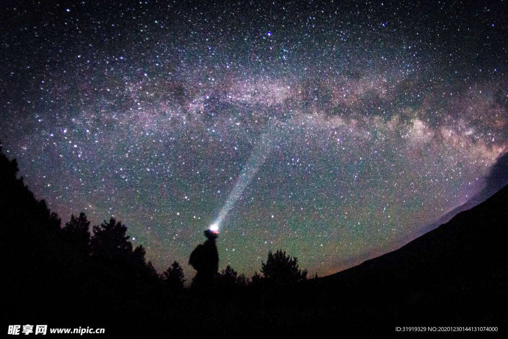 轮廓 人 指点  星空