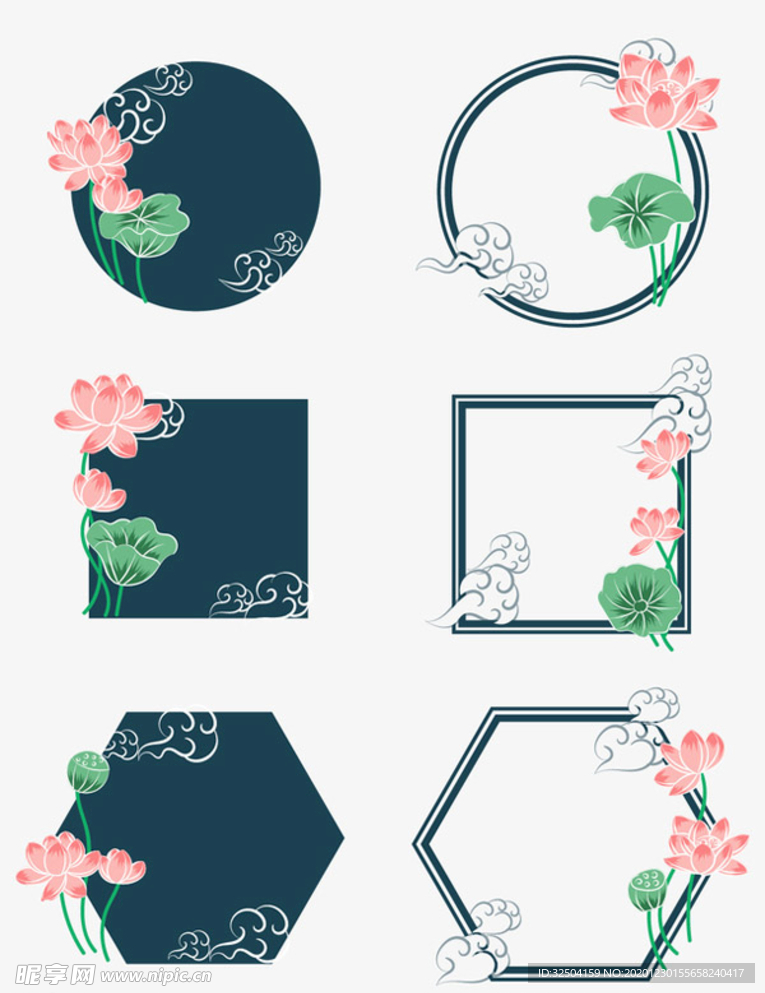 荷花边框矢量图