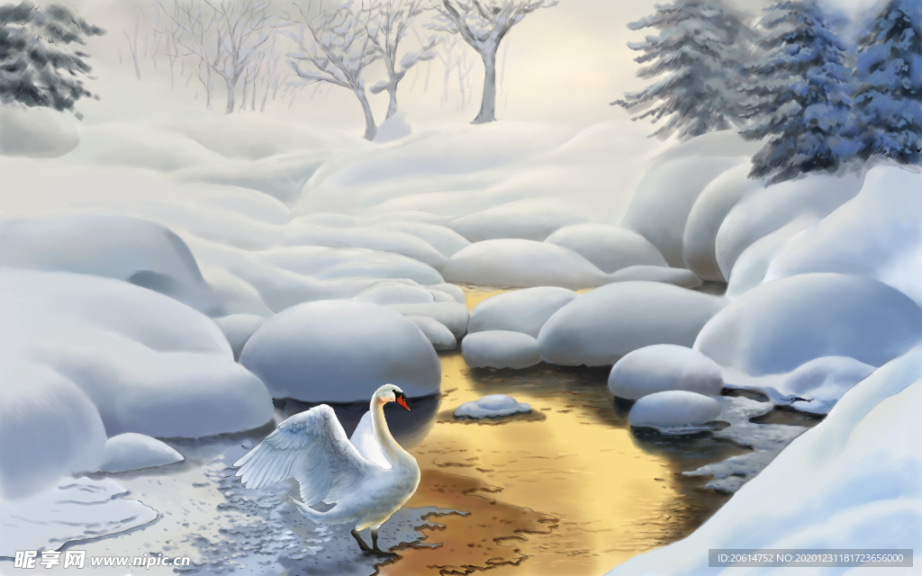 冬日里的河道风景漫画