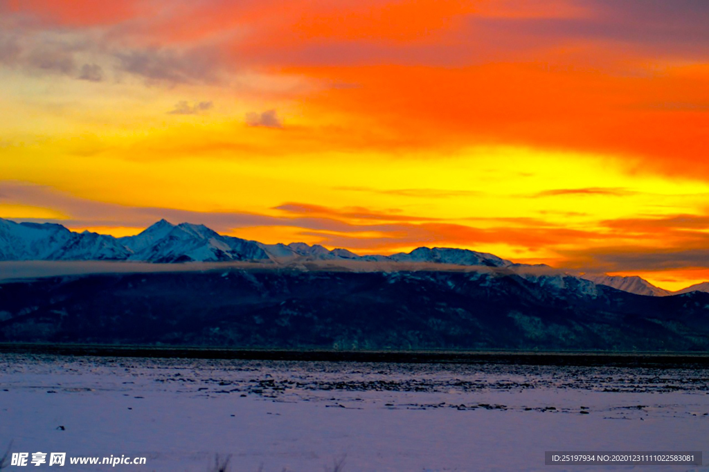雪景 夕阳