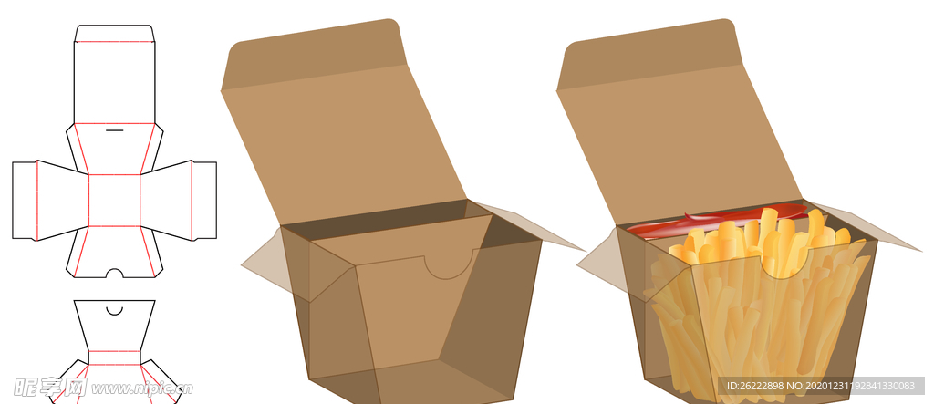 薯条番茄酱梯形食品纸盒包装