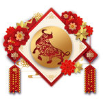 新年春节金色牛年传统喜庆繁花朵