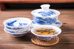 青花瓷手绘茶具 盖碗 手绘青花