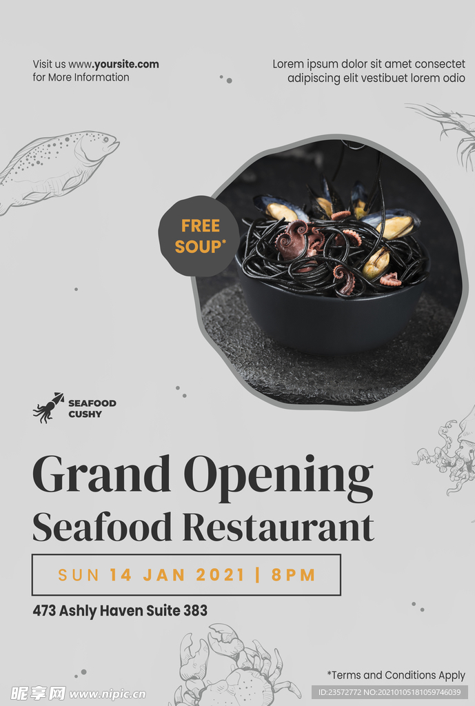 贻贝海鲜面餐厅海报