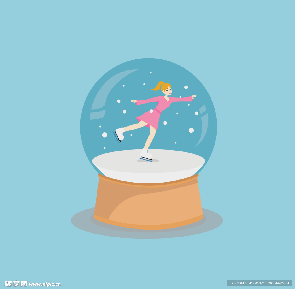 女孩在冬天溜冰。冬季娱乐。平面向量插图。插画图片素材_ID:345099534-Veer图库