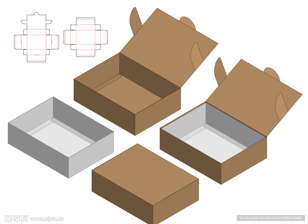 简易翻盖式内衬卡扣纸盒包装设计图