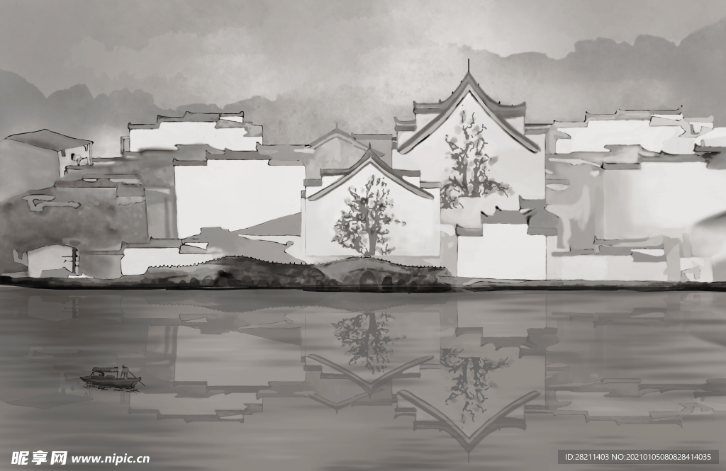山水画 中式背景墙 装饰画 新