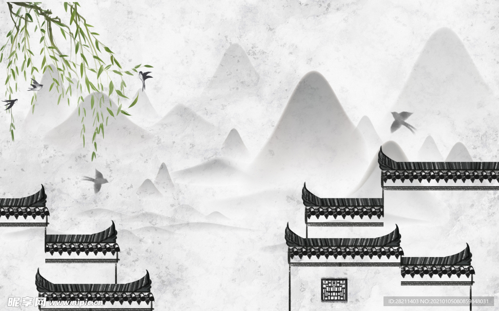 山水画 中式背景墙 装饰画 新