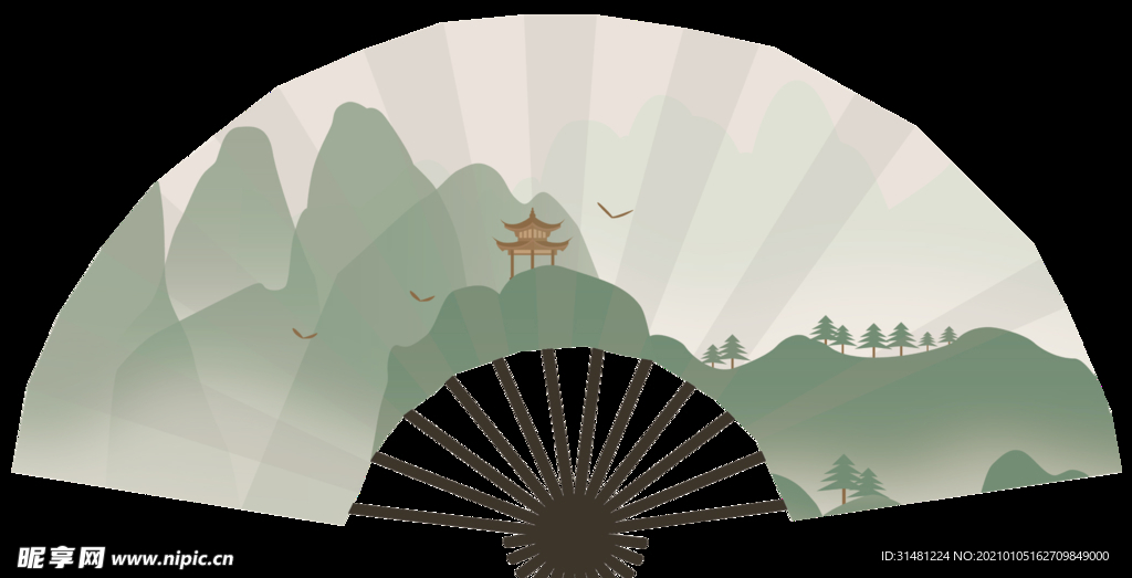 古风折扇透明素材
