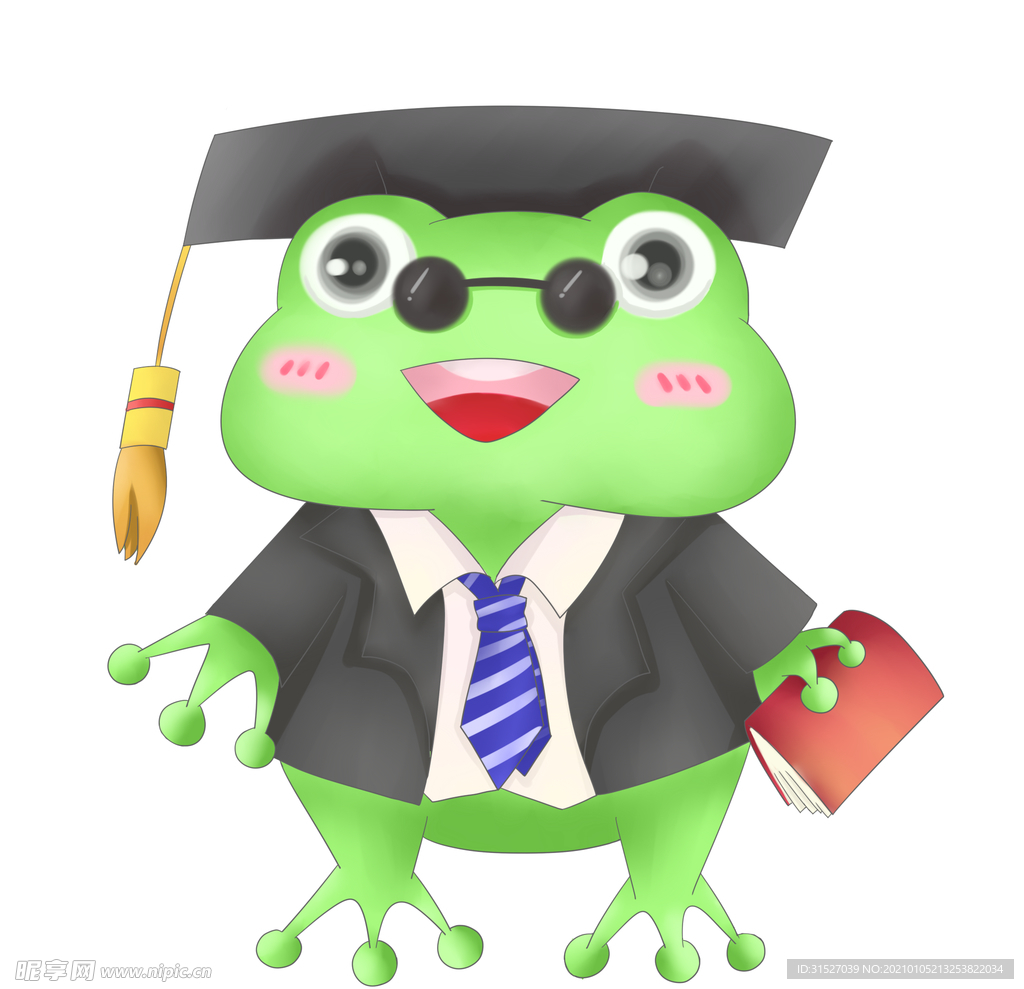 头戴学士帽的青蛙插画